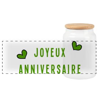 JOYEUX ANNIVERSAIRE. HAPPY BIRTHDAY. ANNIVERSAIRE. - Boîte à biscuits avec couvercle en bois - blanc - Devant