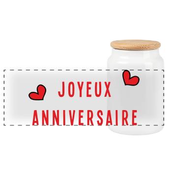 ANNIVERSAIRE. HAPPY BIRTHDAY. JOYEUX ANNIVERSAIRE. - Boîte à biscuits avec couvercle en bois - blanc - Devant