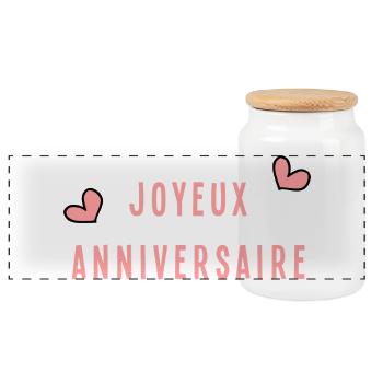 JOYEUX ANNIVERSAIRE. HAPPY BIRTHDAY. ANNIVERSAIRE. - Boîte à biscuits avec couvercle en bois - blanc - Devant