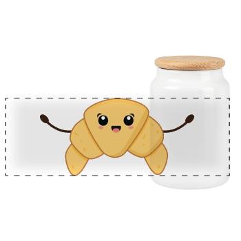 Kawaii French Croissant - Panoramic Cookie Jar with Wooden Lid - white - Front