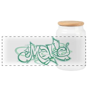 Grünes Wort machen Graffiti - Panorama Keksdose mit Holzdeckel - Weiß - Vorne