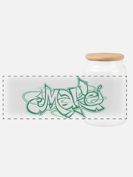 Grünes Wort machen Graffiti - Panorama Keksdose mit Holzdeckel - Weiß