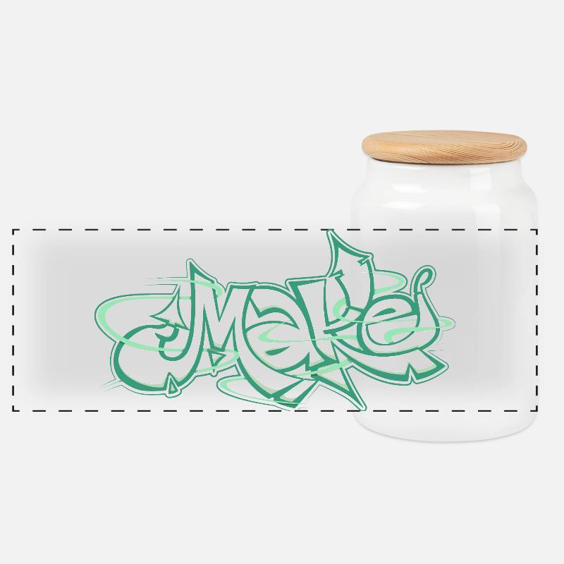 Grünes Wort machen Graffiti - Panorama Keksdose mit Holzdeckel - Weiß