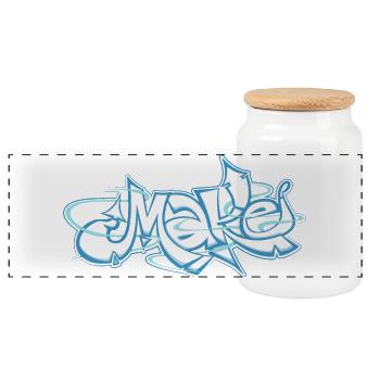 Blaues Wort machen Graffiti - Panorama Keksdose mit Holzdeckel - Weiß - Vorne