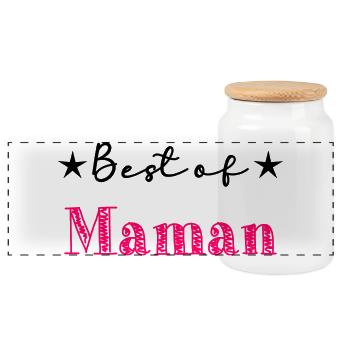 MOTHER'S DAY. HEART. HAPPY BIRTHDAY. MOM - Panoramic Cookie Jar with Wooden Lid - white - Front