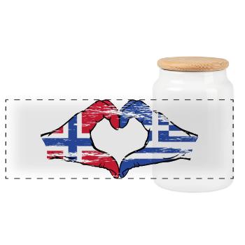 Norway Greece Flag Hands Heart Shape Used - Panoramic Cookie Jar with Wooden Lid - white - Front