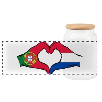 Portugal Hollande Drapeau Mains Coeur - Boîte à biscuits avec couvercle en bois - blanc - Devant