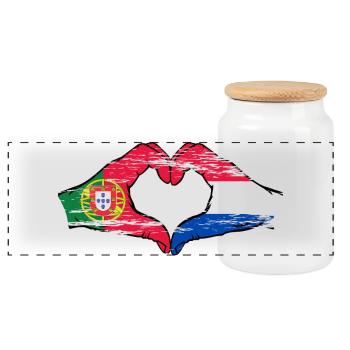 Portugal Hollande Drapeau Mains Coeur Forme Utilisé - Boîte à biscuits avec couvercle en bois - blanc - Devant