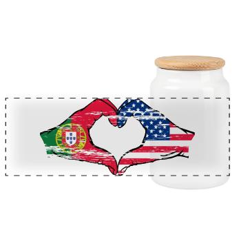 Portugal USA Drapeau Mains Coeur Utilisé - Boîte à biscuits avec couvercle en bois - blanc - Devant