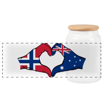 Norway Australia Flag Heart Shape - Panoramic Cookie Jar with Wooden Lid - white - Front