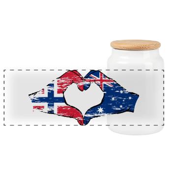 Norway Australia Flag Heart Shape Used - Panoramic Cookie Jar with Wooden Lid - white - Front
