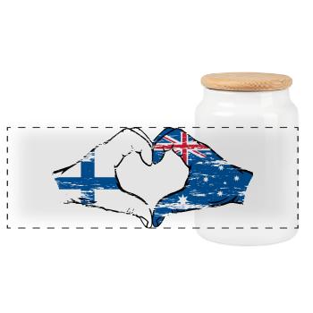 Finnland Australien Flagge Herzform used - Panorama Keksdose mit Holzdeckel - Weiß - Vorne