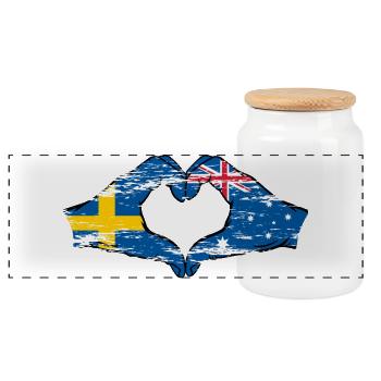 Suède Australie Drapeau Coeur Forme Utilisé - Boîte à biscuits avec couvercle en bois - blanc - Devant