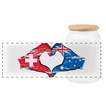 Switzerland Australia Flag Heart Shape Used - Panoramic Cookie Jar with Wooden Lid - white - Front