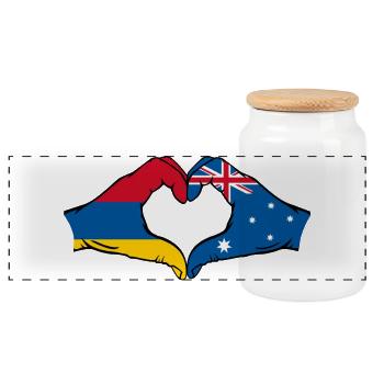 Armenia Australia Flag Hands Heart Shape - Panoramic Cookie Jar with Wooden Lid - white - Front