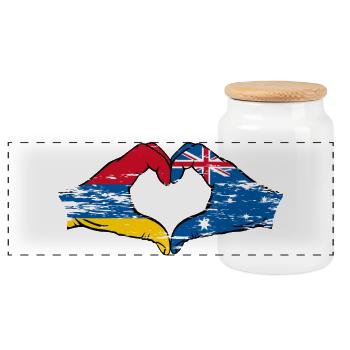 Armenia Australia Flag Hands Heart Shape Used - Panoramic Cookie Jar with Wooden Lid - white - Front