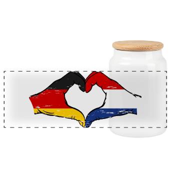 Germany Holland Flag Hands Heart Shape Used - Panoramic Cookie Jar with Wooden Lid - white - Front