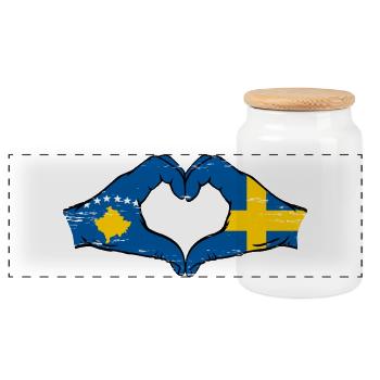 Kosovo Schweden Flagge Hände Herzform used - Panorama Keksdose mit Holzdeckel - Weiß - Vorne