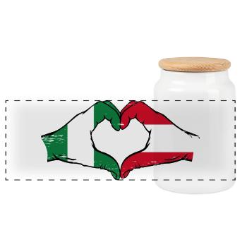 Nigeria Austria Flag Hands Heart Shape Used - Panoramic Cookie Jar with Wooden Lid - white - Front