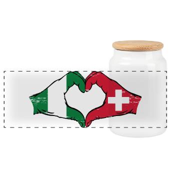 Nigeria Switzerland Flag Hands Heart Shape Used - Panoramic Cookie Jar with Wooden Lid - white - Front
