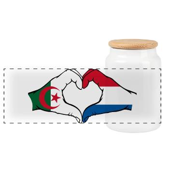 Algérie Hollande Drapeau Mains Coeur Forme - Boîte à biscuits avec couvercle en bois - blanc - Devant