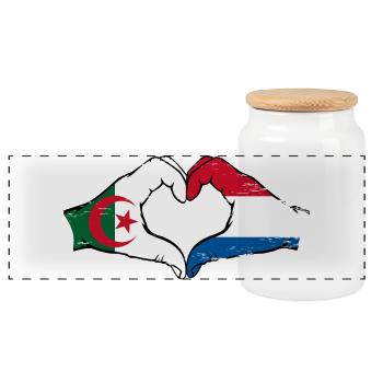 Algérie Hollande drapeau mains forme de coeur utilisé - Boîte à biscuits avec couvercle en bois - blanc - Devant
