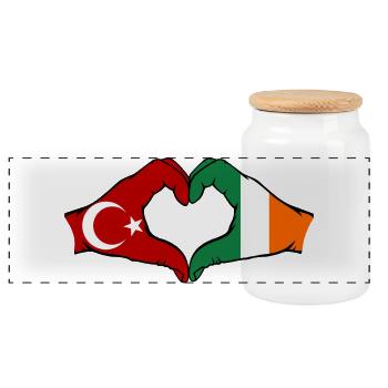 Turkey Ireland Hands Heart Shape - Panoramic Cookie Jar with Wooden Lid - white - Front