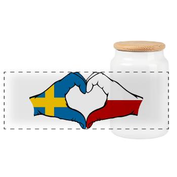 Suède Pologne Drapeau Coeur Forme - Boîte à biscuits avec couvercle en bois - blanc - Devant