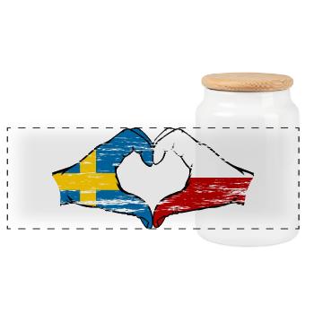 Suède Pologne Drapeau Forme de coeur Utilisé - Boîte à biscuits avec couvercle en bois - blanc - Devant