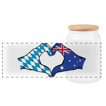 Bavaria Australia Flag Hands Heart Shape - Panoramic Cookie Jar with Wooden Lid - white - Front