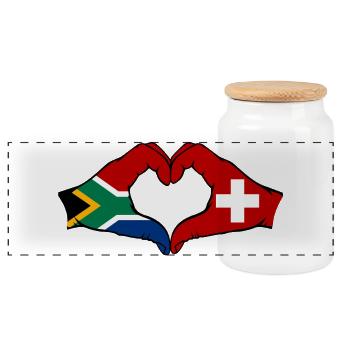 Afrique du Sud Suisse Drapeau Mains Coeur Forme - Boîte à biscuits avec couvercle en bois - blanc - Devant