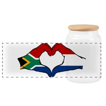 Afrique du Sud Hollande Drapeau Mains Coeur Forme - Boîte à biscuits avec couvercle en bois - blanc - Devant