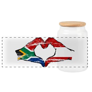 South Africa Austria Flag Hands Heart Shape Used - Panoramic Cookie Jar with Wooden Lid - white - Front