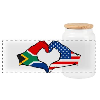 Afrique du Sud États-Unis drapeau mains forme de coeur - Boîte à biscuits avec couvercle en bois - blanc - Devant