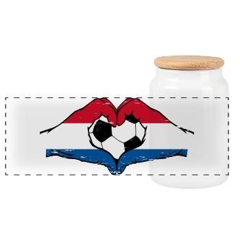 Holland football flag hands heart shape used - Panoramic Cookie Jar with Wooden Lid - white - Front