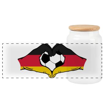 Germany football flag hands heart shape - Panoramic Cookie Jar with Wooden Lid - white - Front