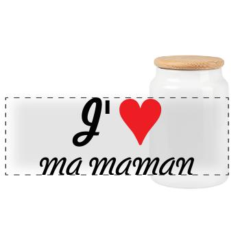 J'aime ma maman - Fête des Mères - Boîte à biscuits avec couvercle en bois - blanc - Devant