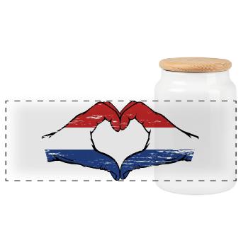 Holland flag hands heart shape used - Panoramic Cookie Jar with Wooden Lid - white - Front