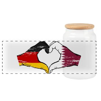 Germany Qatar flag hands heart shape used - Panoramic Cookie Jar with Wooden Lid - white - Front