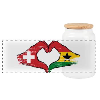 Suisse Ghana drapeau mains forme de coeur utilisé - Boîte à biscuits avec couvercle en bois - blanc - Devant