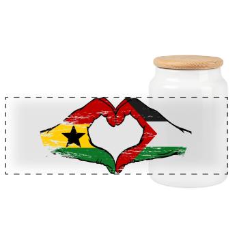 Ghana Palestine Drapeau Mains Coeur Forme Utilisé - Boîte à biscuits avec couvercle en bois - blanc - Devant