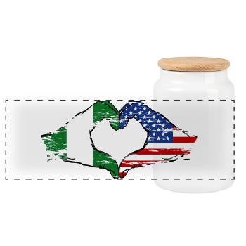 Nigeria États-Unis drapeau mains forme de coeur utilisé - Boîte à biscuits avec couvercle en bois - blanc - Devant