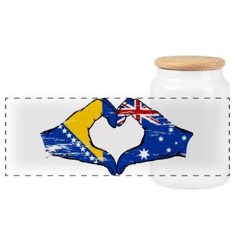 Bosnien Australien Flagge Hände Herzform used - Panorama Keksdose mit Holzdeckel - Weiß - Vorne