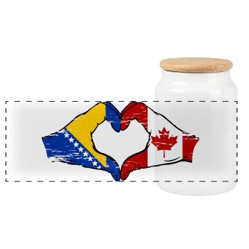 Bosnia Canada flag hands heart shape used - Panoramic Cookie Jar with Wooden Lid - white - Front