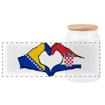 Bosnia Croatia Flag Hands Heart Shape - Panoramic Cookie Jar with Wooden Lid - white - Front