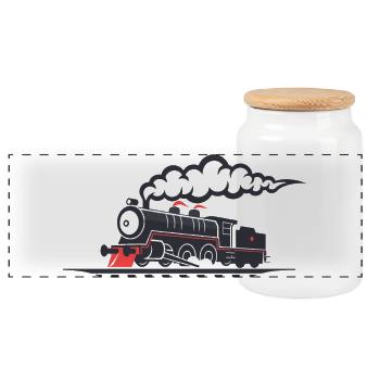 Railroad - Panoramic Cookie Jar with Wooden Lid - white - Front