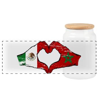 Mexiko Marokko Flagge Hände Herzform used - Panorama Keksdose mit Holzdeckel - Weiß - Vorne