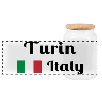 Turin, Italy - Stylish prints - Panoramic Cookie Jar with Wooden Lid - white - Front