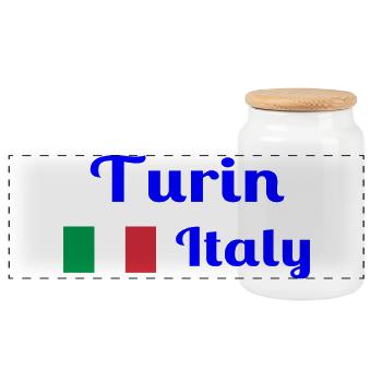 Turin, Italy - Stylish prints - Panoramic Cookie Jar with Wooden Lid - white - Front