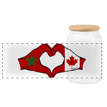 Morocco Canada Flag Hands Heart Shape - Panoramic Cookie Jar with Wooden Lid - white - Front